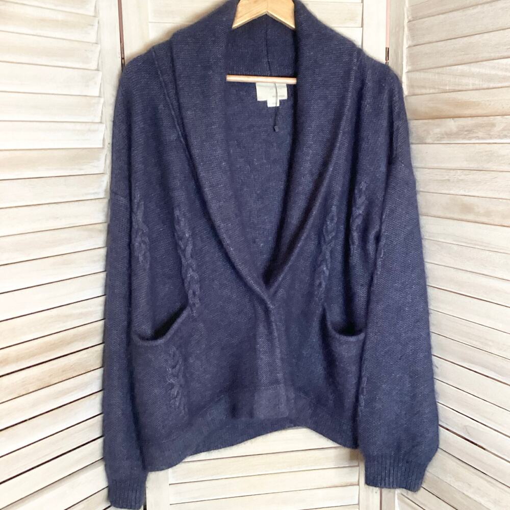Band Of Outsiders Blue Thick Soft Cashmere Angora Shawl Collar Cardigan 3 L